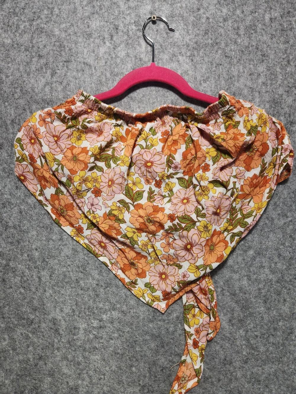 Just Peely New York Floral Off Shoulder Crop Top Tie Front Boho Women's S/M